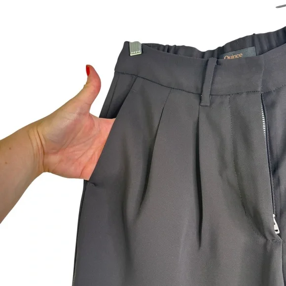 Quince Stretch Crepe Pleated Wide Leg Pants Elastic Career Trouser Work Pants 2 - Picture 9 of 16